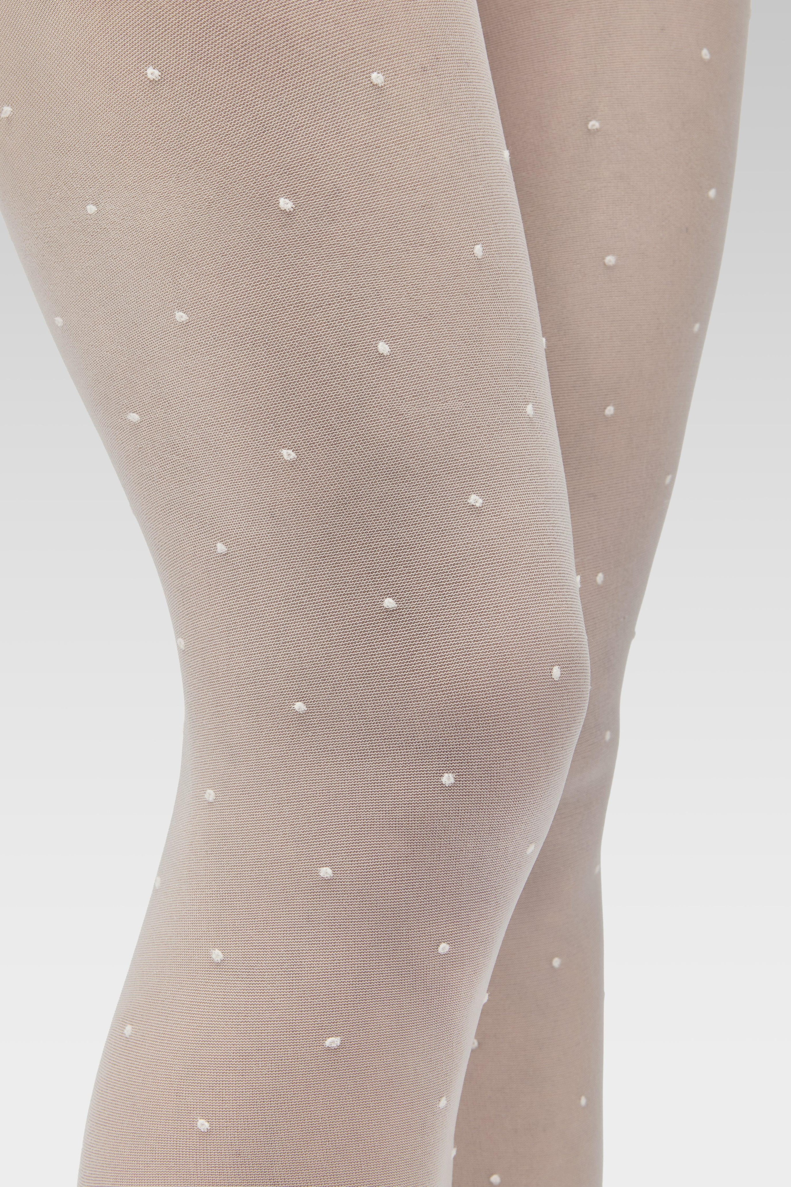 EDLA Orbit White Polka Dots tights detailed pattern image.