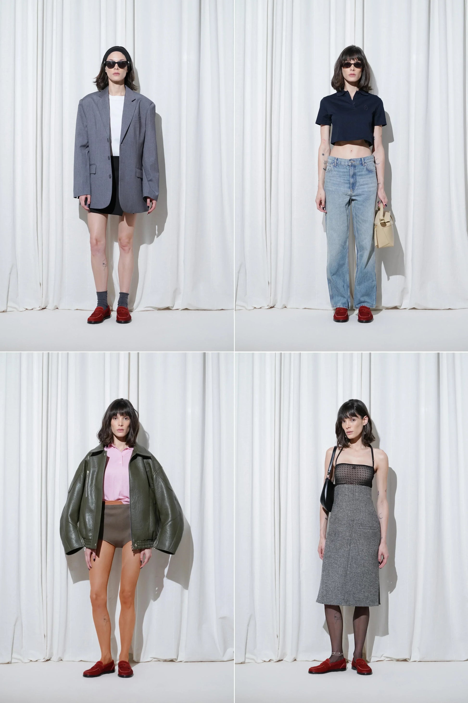 Four outfit ideas from party outfits to casual outfits, all styled with EDLA Jupiter Red Loafers.