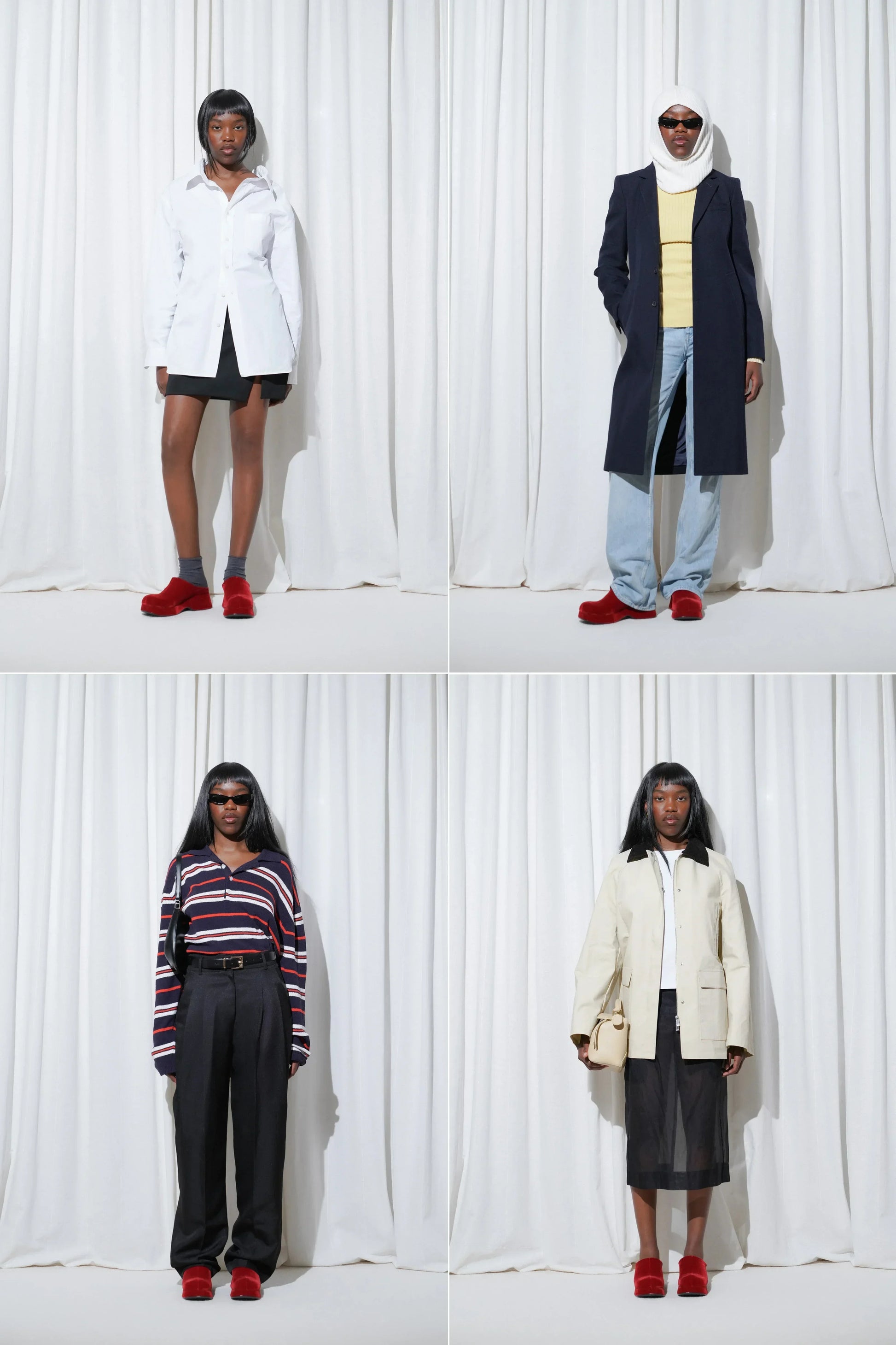 Four outfit ideas from party outfits to casual outfits, all styled with EDLA Venus Burgundy Mules.