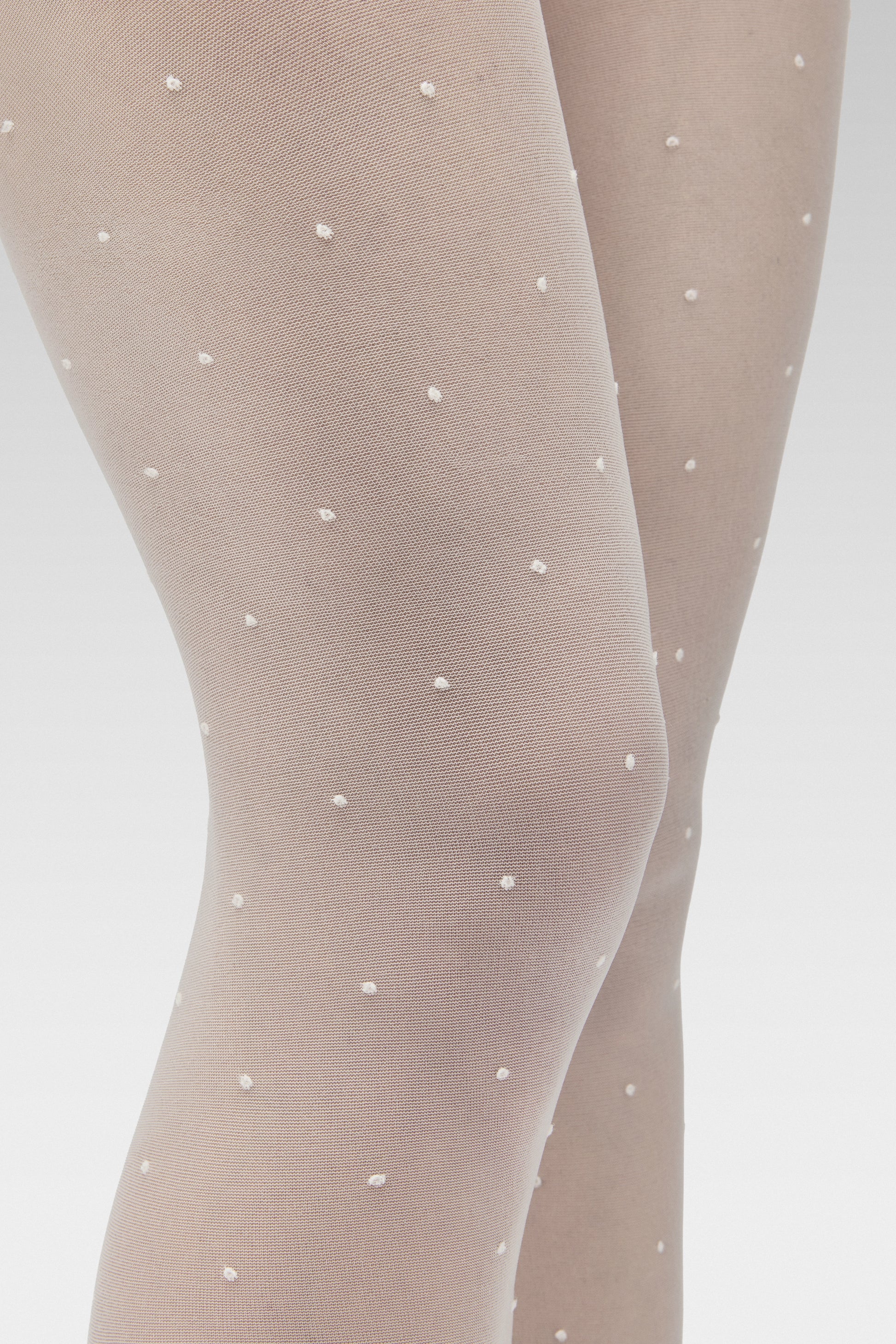 EDLA Orbit White Polka Dots tights detailed pattern close-up.