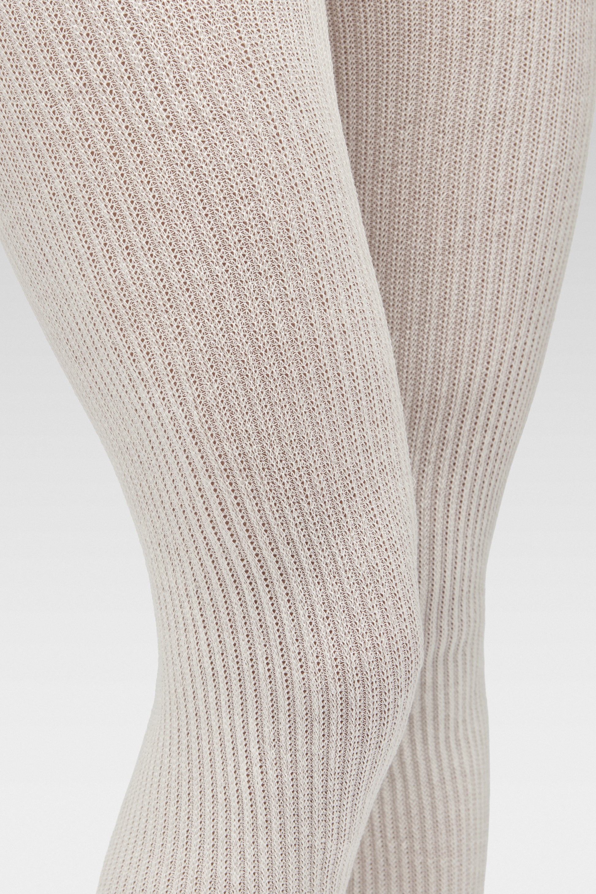 EDLA Cosmo Ribbed White Tights-Close-Up Texture Detail.