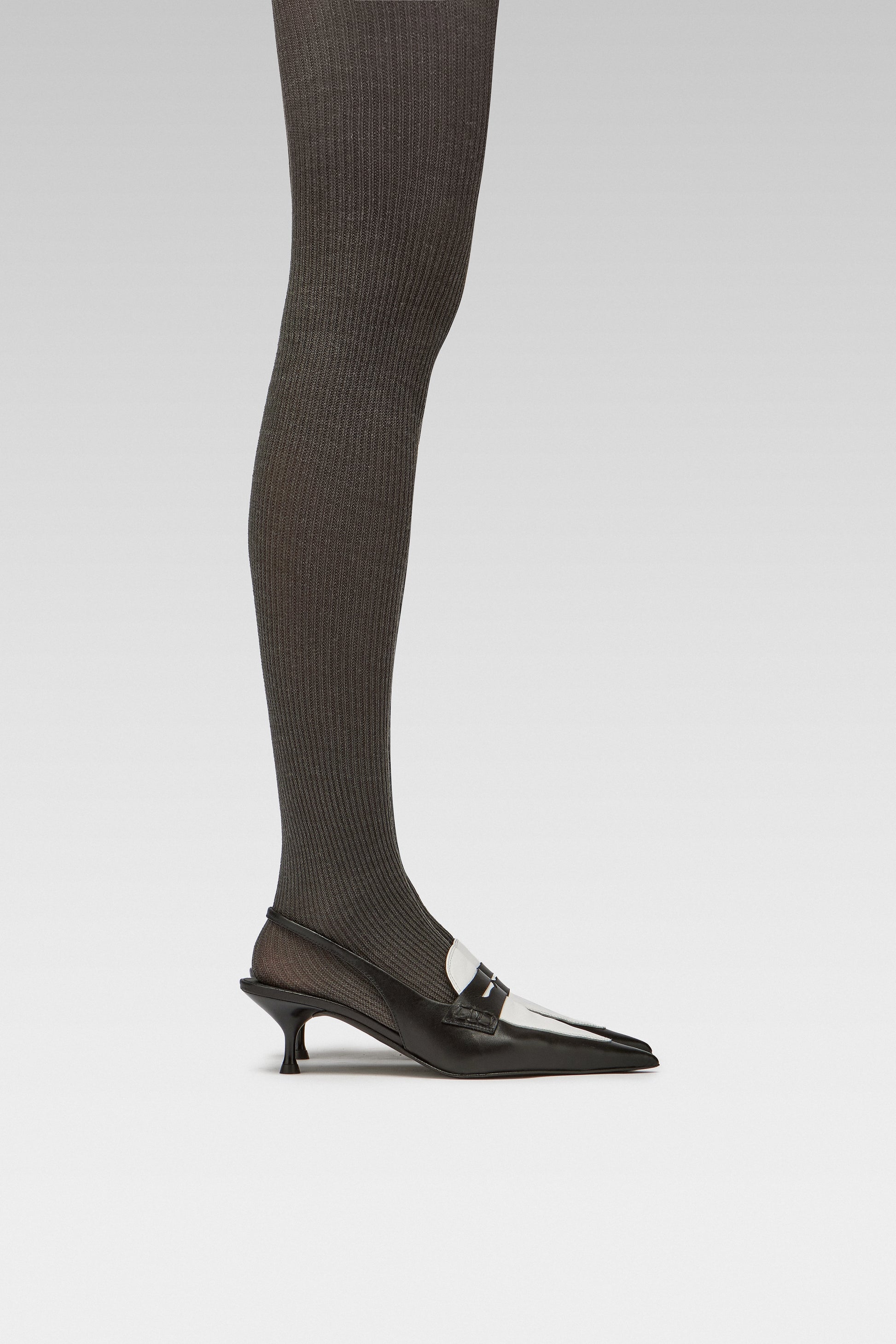 EDLA Cosmo Ribbed Wool Tights with EDLA Uranus Black and White Slingback.
