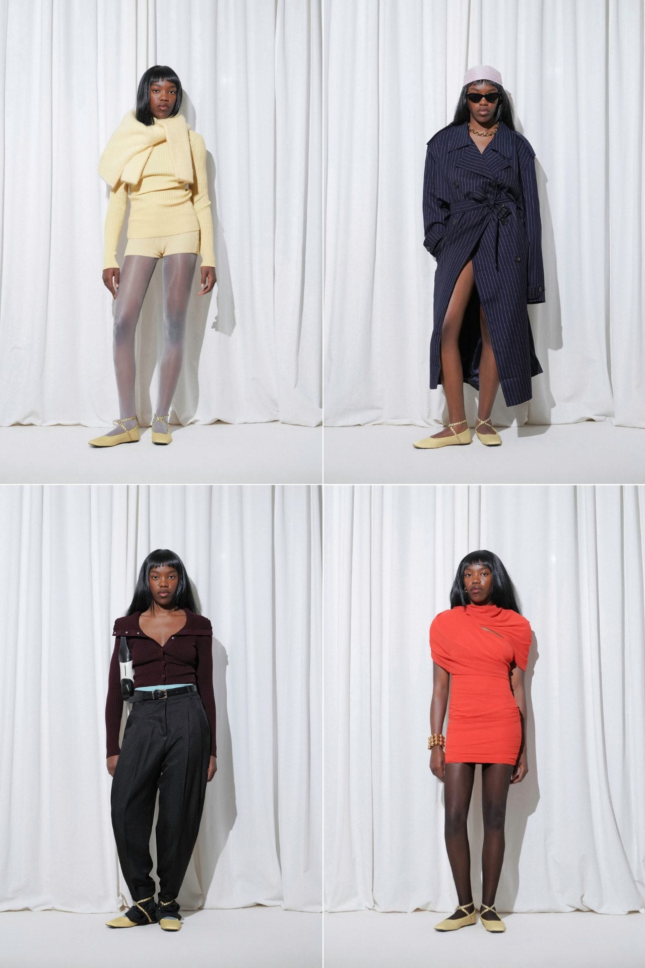 Four different outfits ideas from party outfits to casual outfits paired with EDLA Saturn Yellow Ballet Flats.